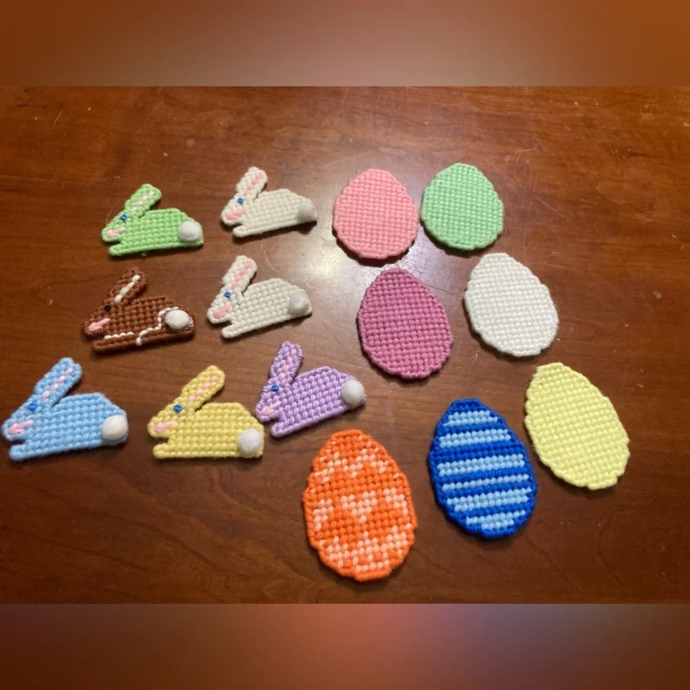 Handmade Easter Bunny & Egg Appliques - Pastel Mix Magnets on the back.